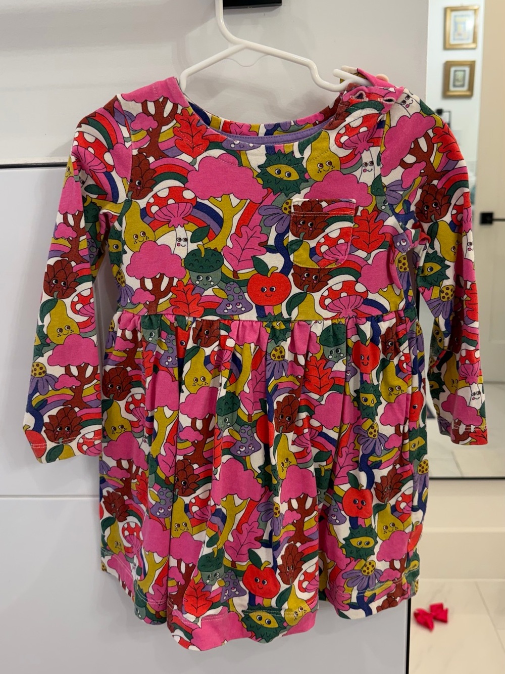 Mini Boden Long Sleeve Jersey Festive Forest Print Dress Size 2-3 EUC